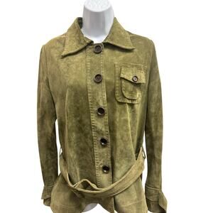 med sz12 green soft button up collard jacket with belt Di Vita Rilassasat
